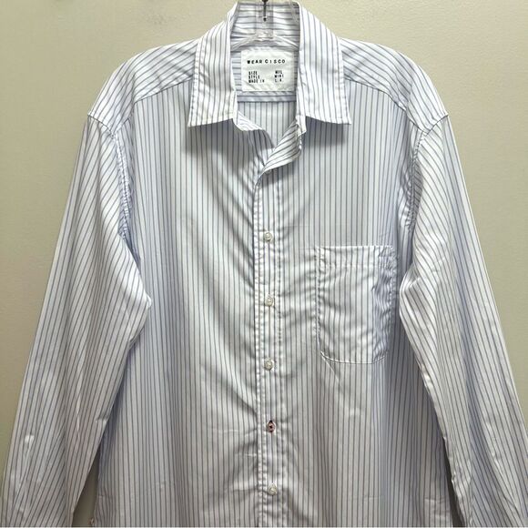 WEAR CISCO Midi Shirt Dress Button Down White Blue Stripe Size M / L - Picture 5 of 13